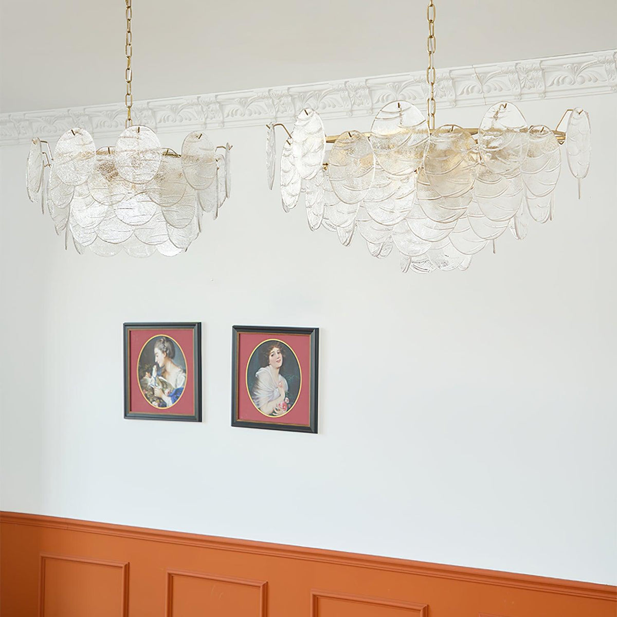Lysekrone med glasskiver, metalstel, guldfinish, victoriansk