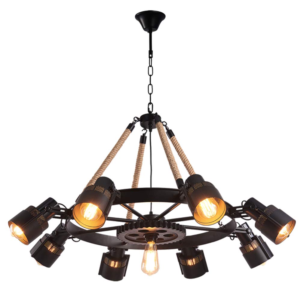 Epoch industriell LED-pendellampa i svart metall/snöre för kafé/bar