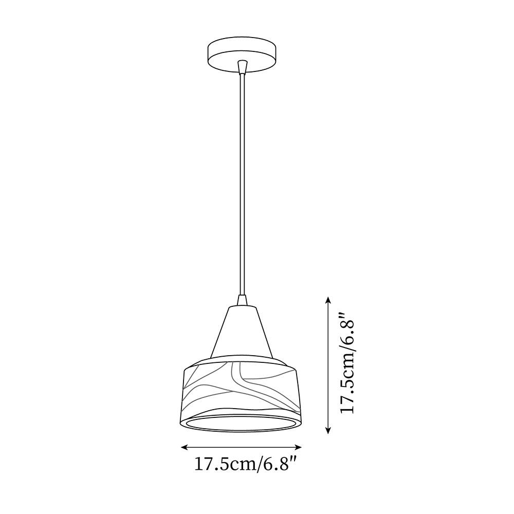 Pendel-lampe med ravfarvet glasskærm og trætophæng i vintagekunstnerisk stil