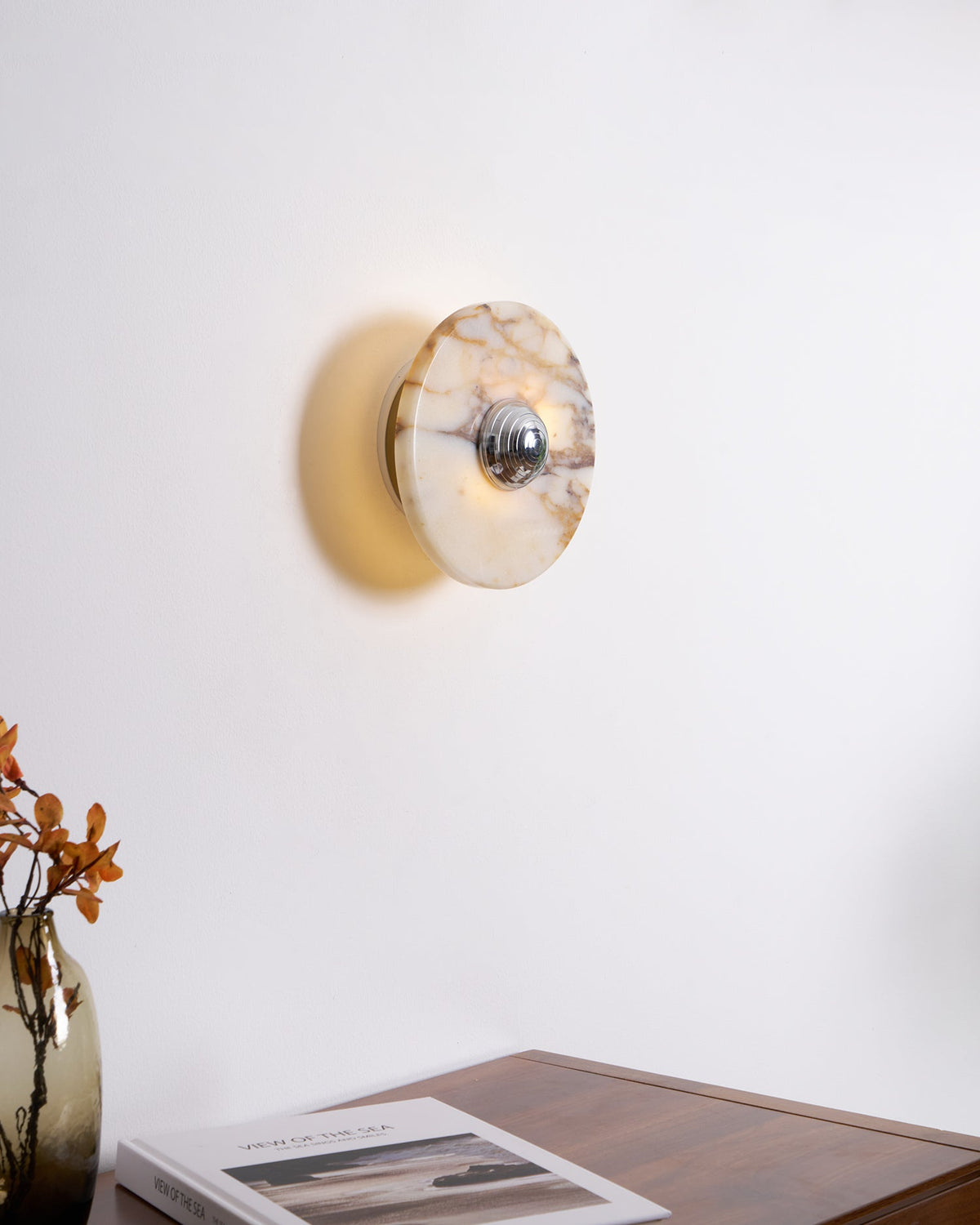 Vägglampa med marmorskiva, LED, modern belysningsarmatur, flera färger