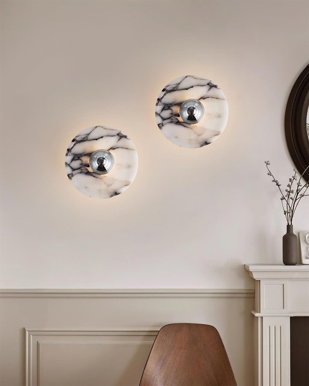 Vägglampa med marmorskiva, LED, modern belysningsarmatur, flera färger