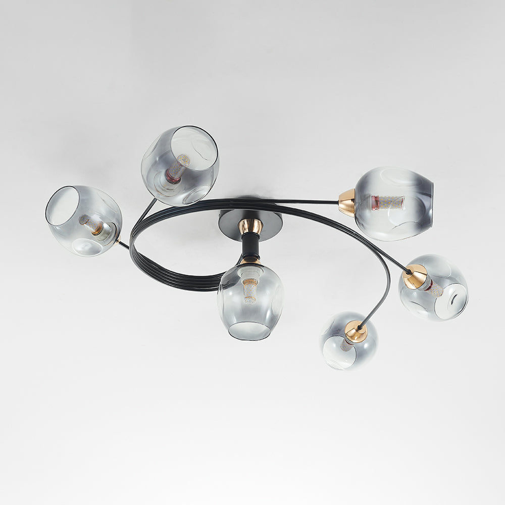 Valentina loftslampe til planmontering i glas, sort/guld, spisestue