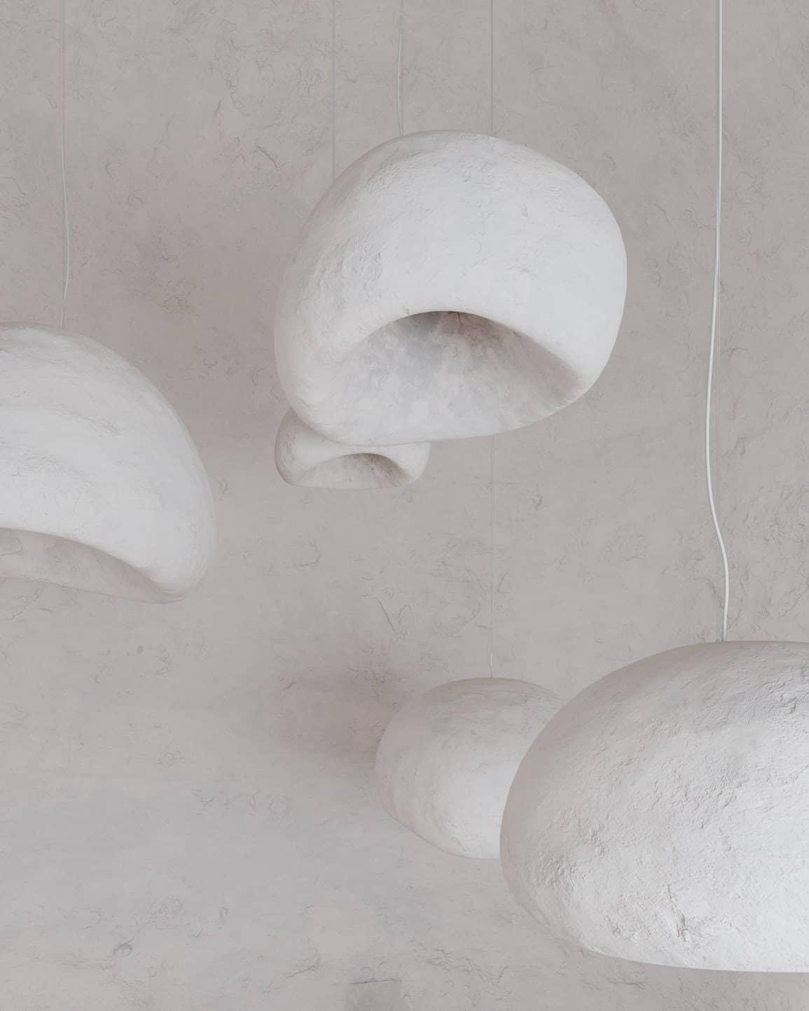 Wabi-sabi-henkinen kiviryhmäkattokruunu, orgaaninen muoto, minimalistinen taiteellinen ilme