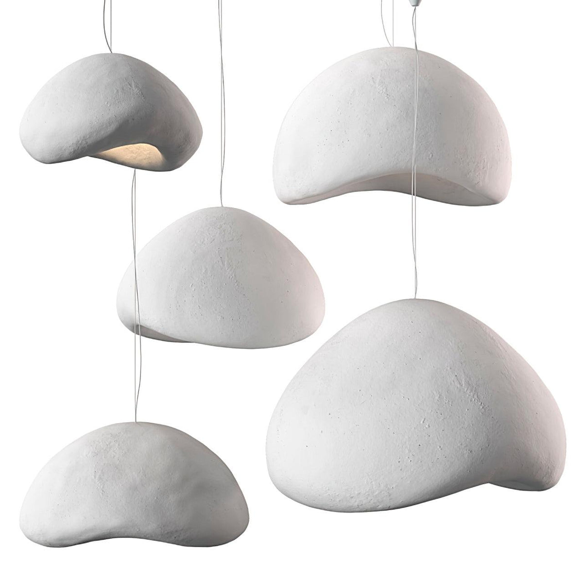 Wabi-sabi-henkinen kiviryhmäkattokruunu, orgaaninen muoto, minimalistinen taiteellinen ilme