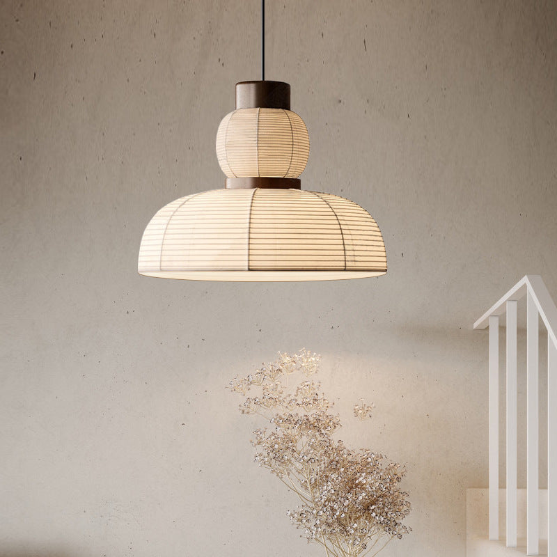 Ritta modern neutral pendellampa i vitt tyg och papper