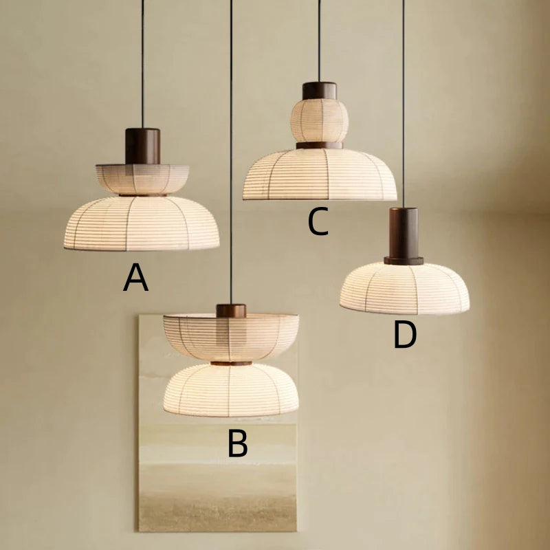 Ritta modern neutral pendellampa i vitt tyg och papper