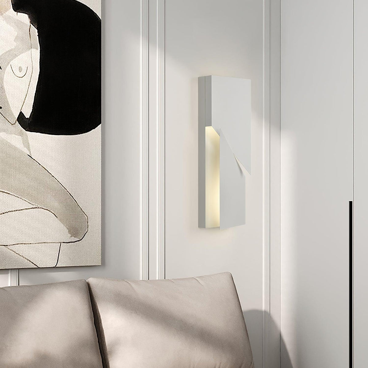 Væglampe med 3D-geometriske paneler, lagdelt lyskunst, fjernbetjent dæmpning, moderne