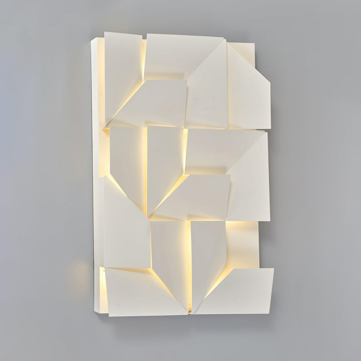 Væglampe med 3D-geometriske paneler, lagdelt lyskunst, fjernbetjent dæmpning, moderne