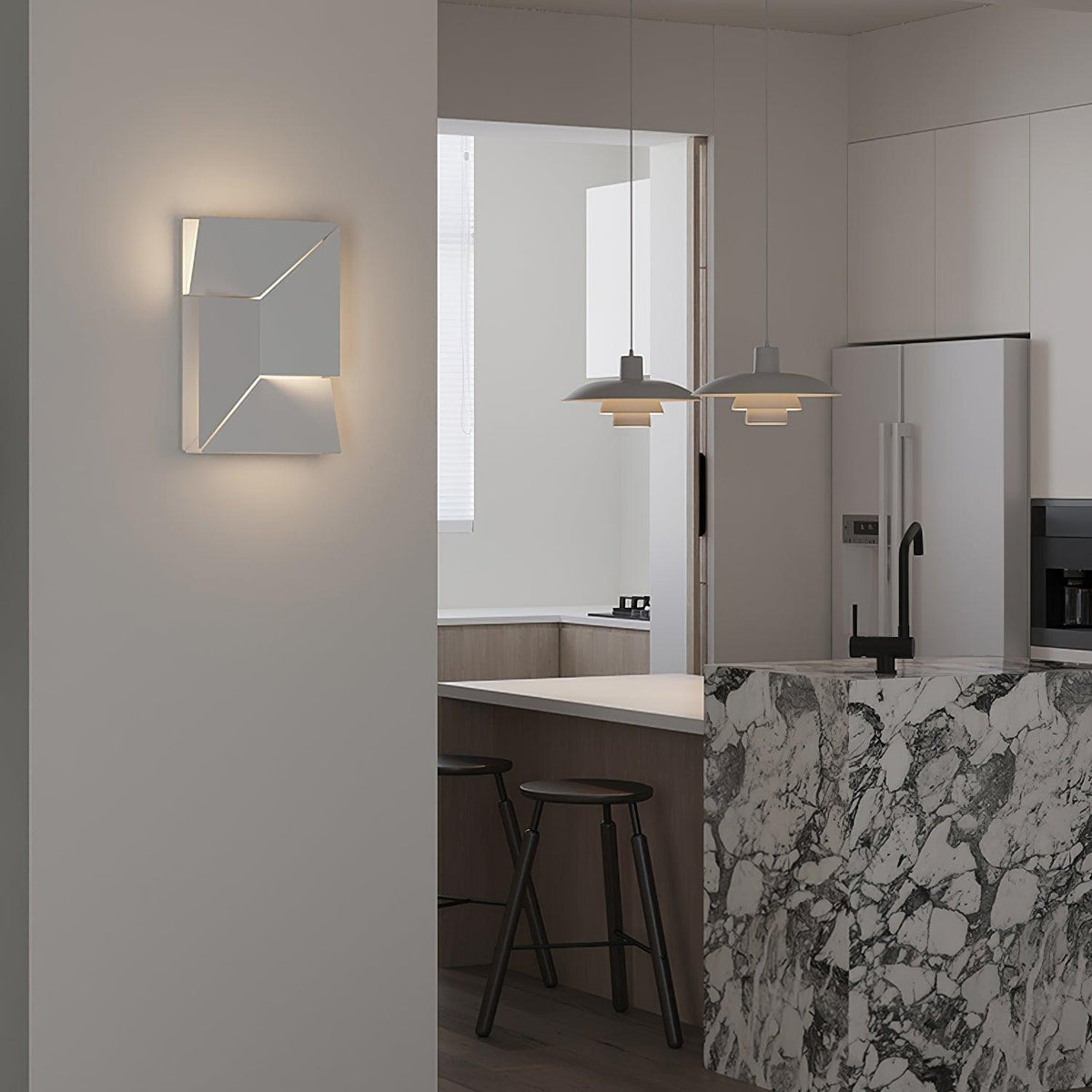Væglampe med 3D-geometriske paneler, lagdelt lyskunst, fjernbetjent dæmpning, moderne