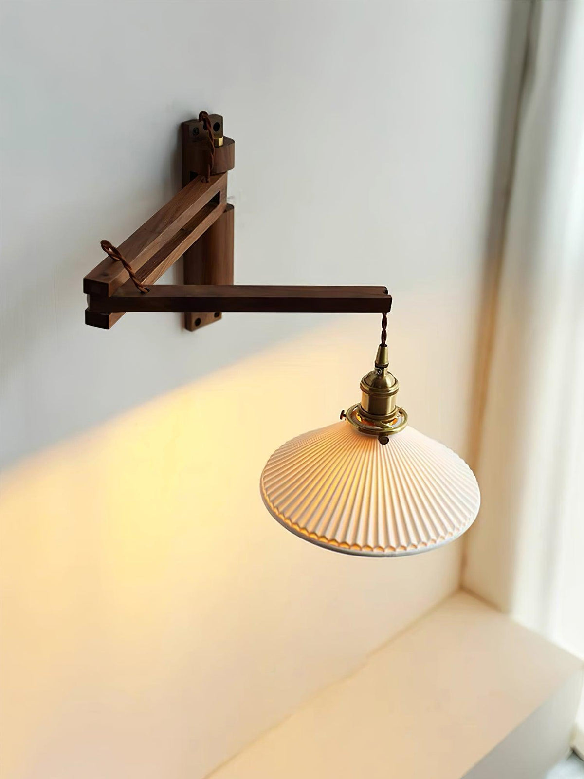 Esviel Nordic Art Swing Arm Walnut Ceramic Wall Light