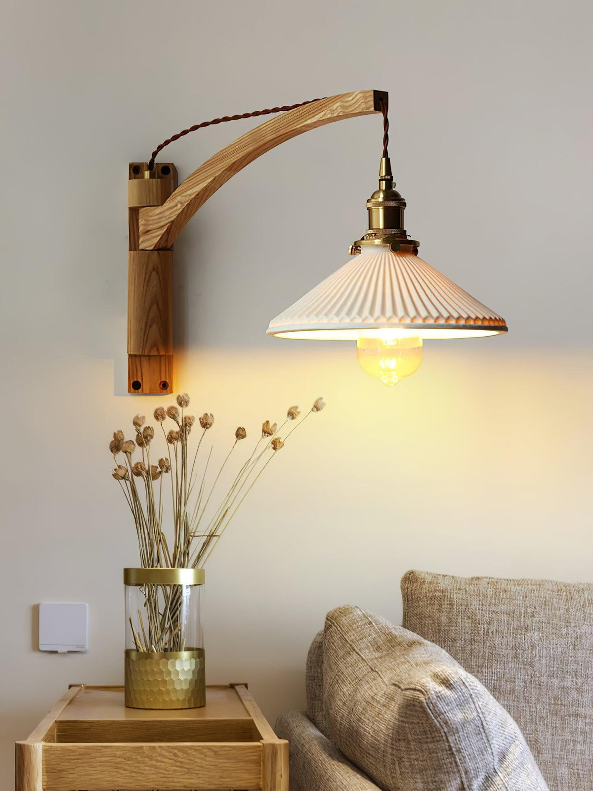 Esviel Nordic Art Swing Arm Walnut Ceramic Wall Light