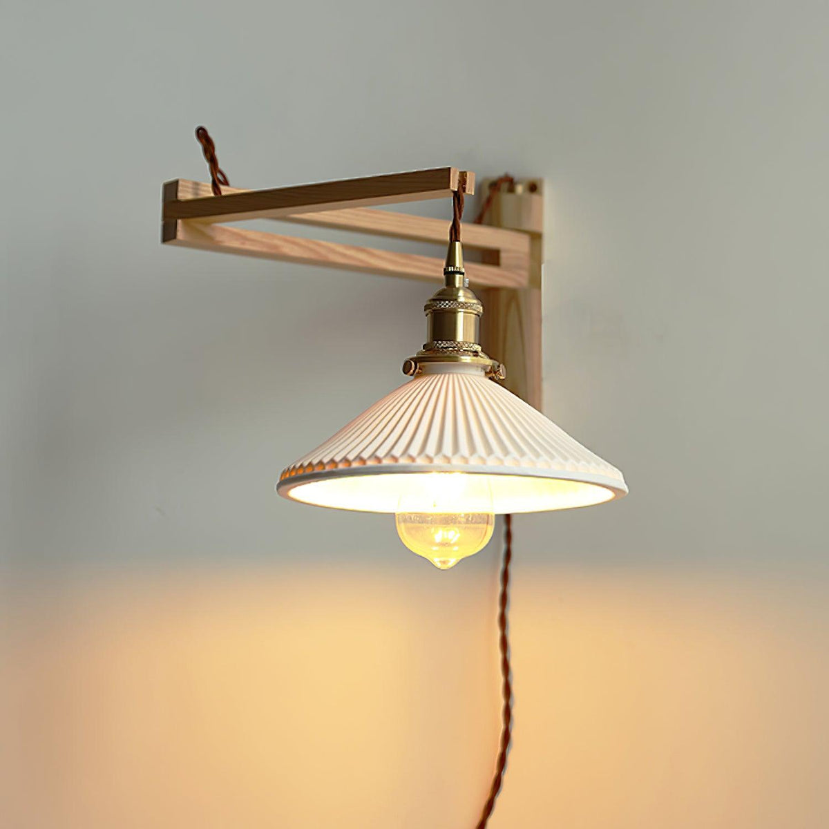 Evin Nordic Art Swing Arm Walnut Ceramic Wall Lamp