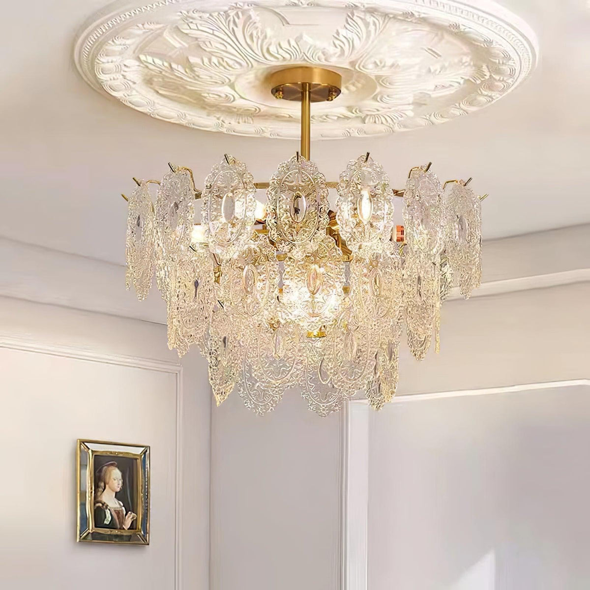 Dallion-kattovalaisin aaltoileva lasi taottu rauta elegantti
