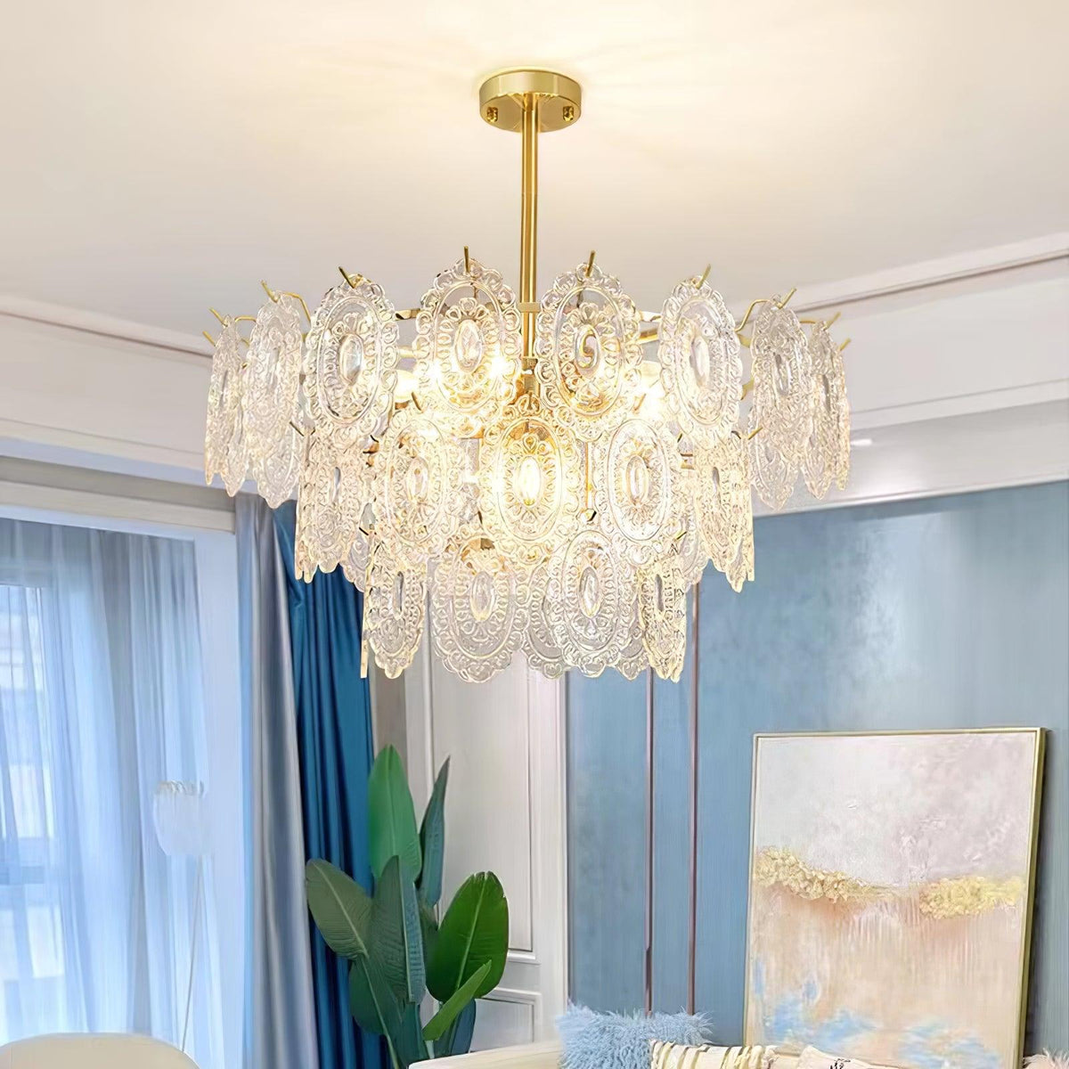 Dallion-kattovalaisin aaltoileva lasi taottu rauta elegantti