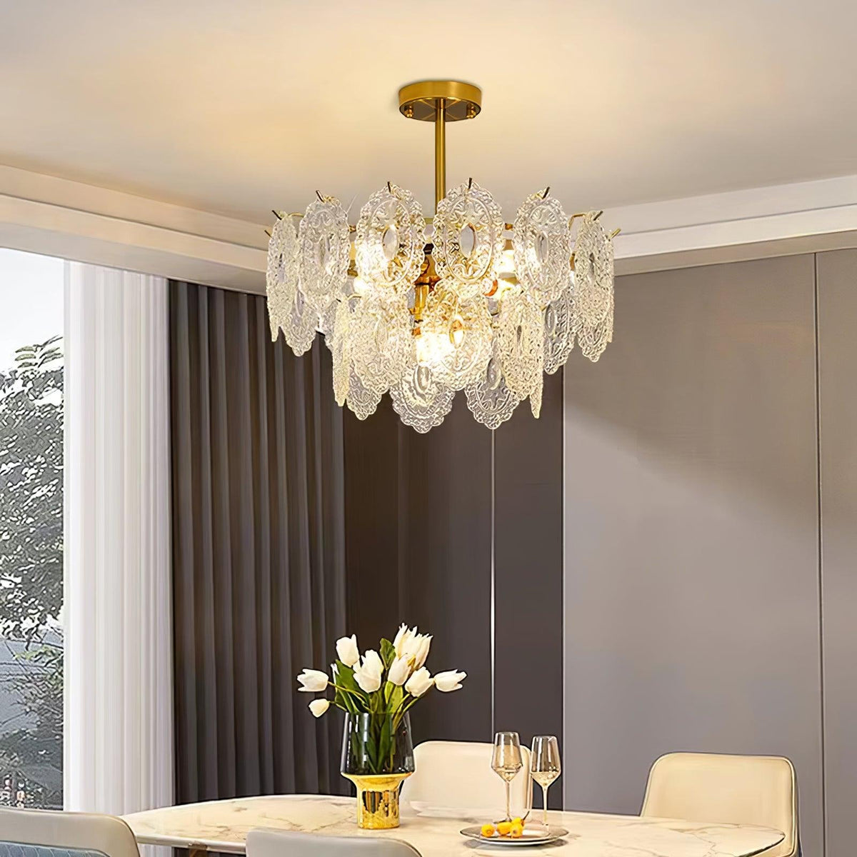 Dallion-kattovalaisin aaltoileva lasi taottu rauta elegantti