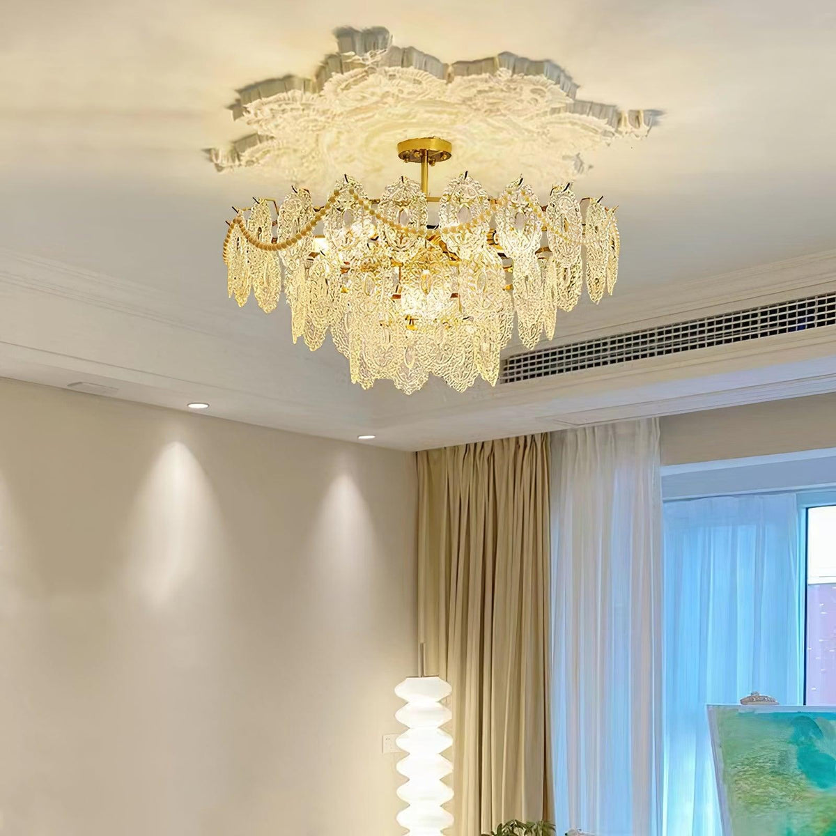 Dallion-kattovalaisin aaltoileva lasi taottu rauta elegantti