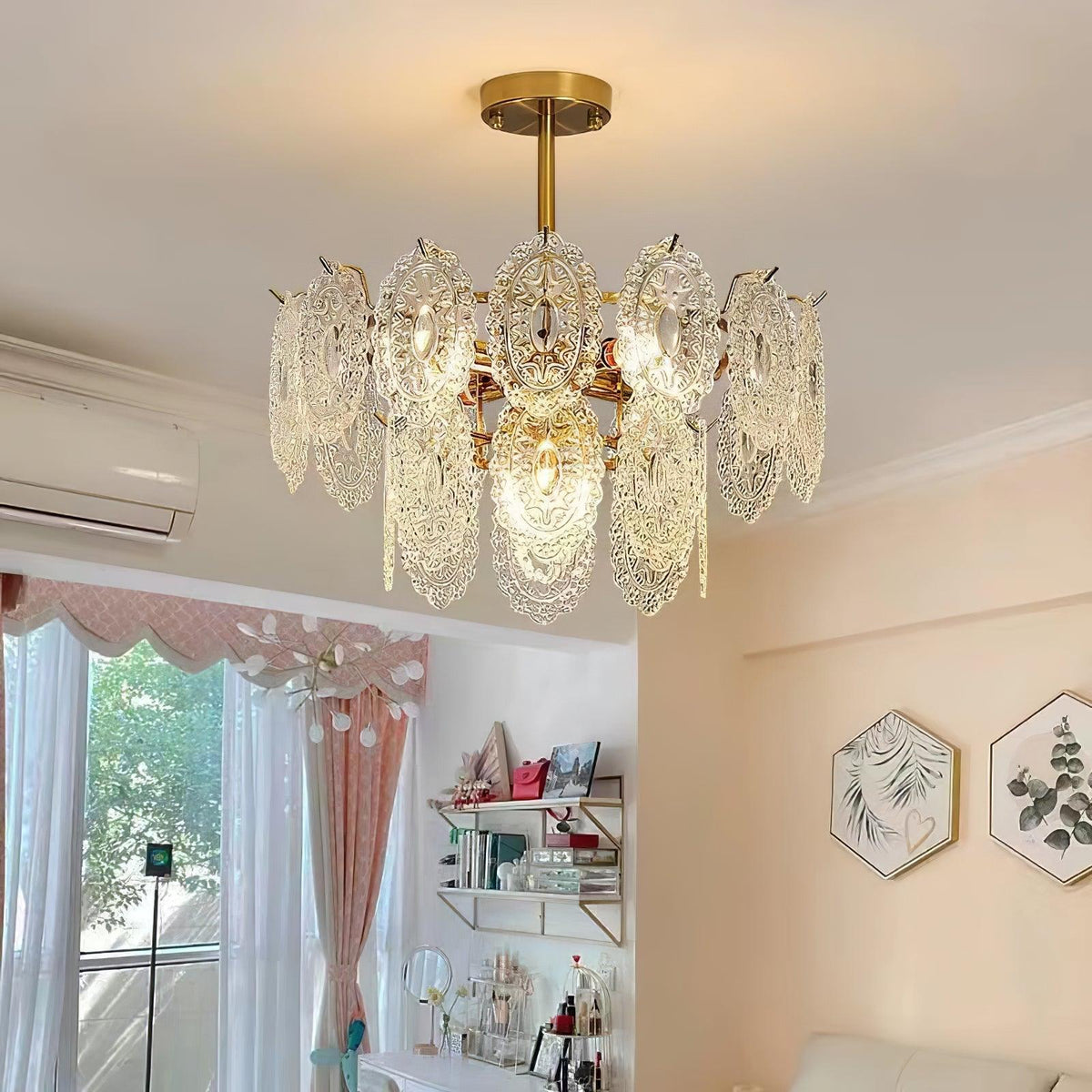 Dallion-kattovalaisin aaltoileva lasi taottu rauta elegantti