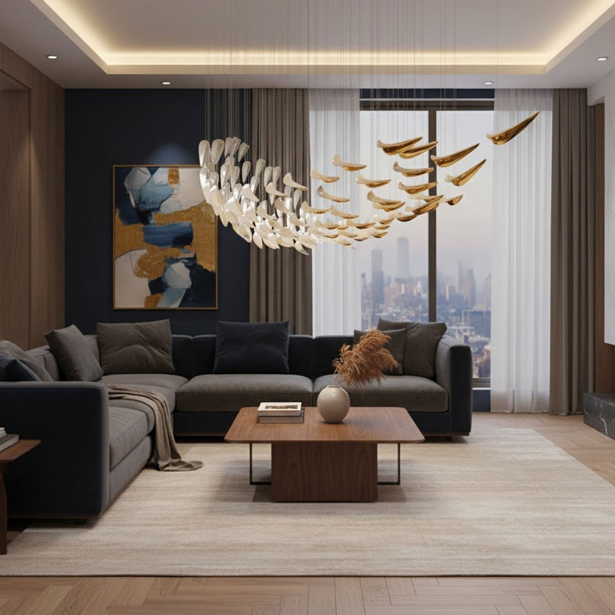 Plume Glow Hvid Fjer Art Deco Tilpasselig Lysekrone