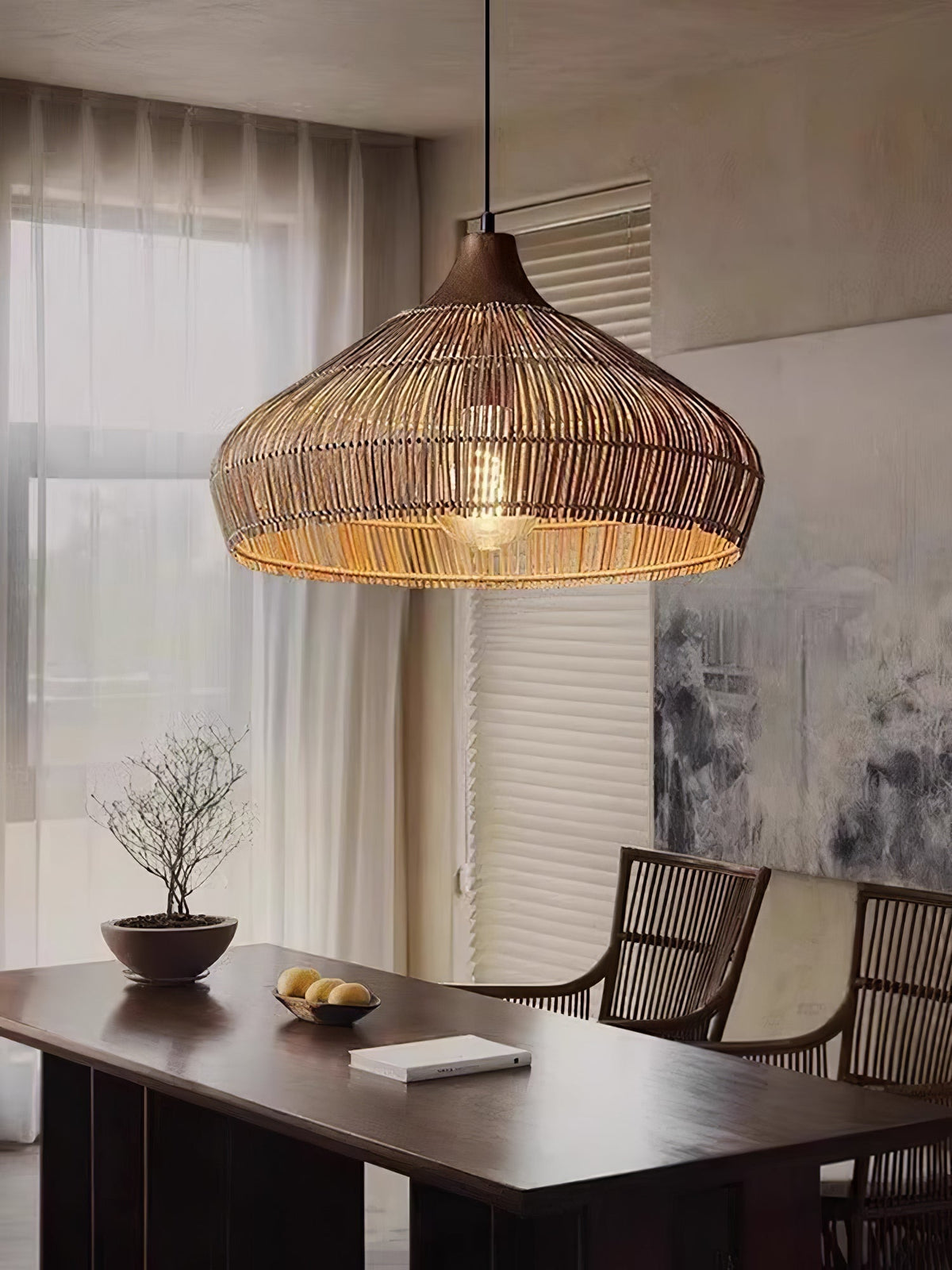 Candeeiro suspenso Lythean Elegance Art em rattan e madeira