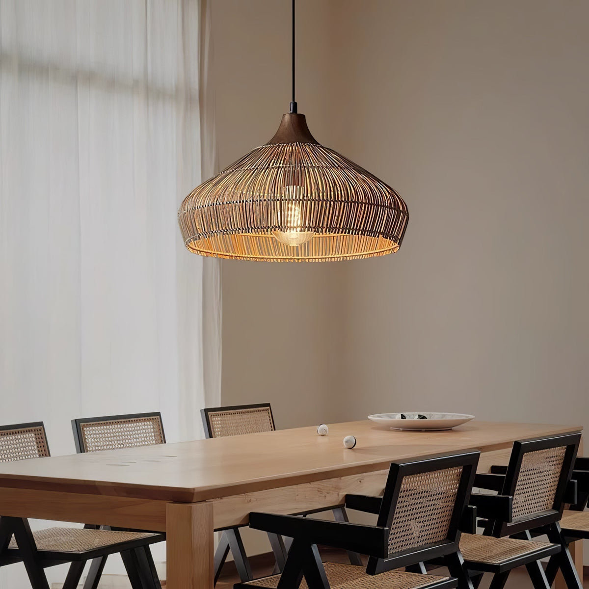 Candeeiro suspenso Lythean Elegance Art em rattan e madeira