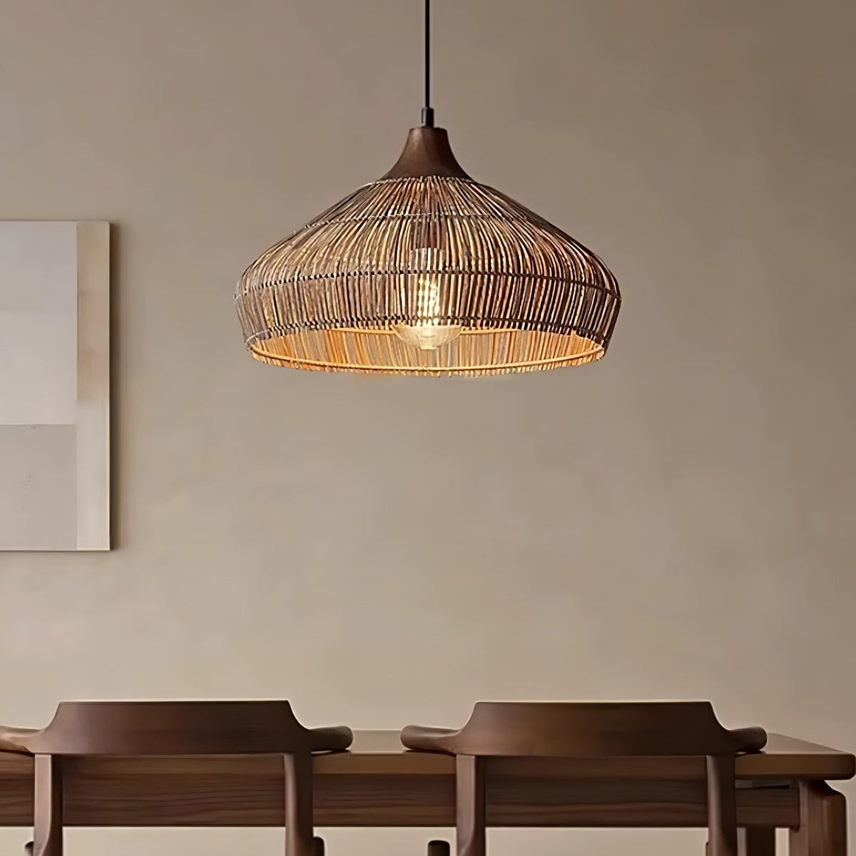 Candeeiro suspenso Lythean Elegance Art em rattan e madeira