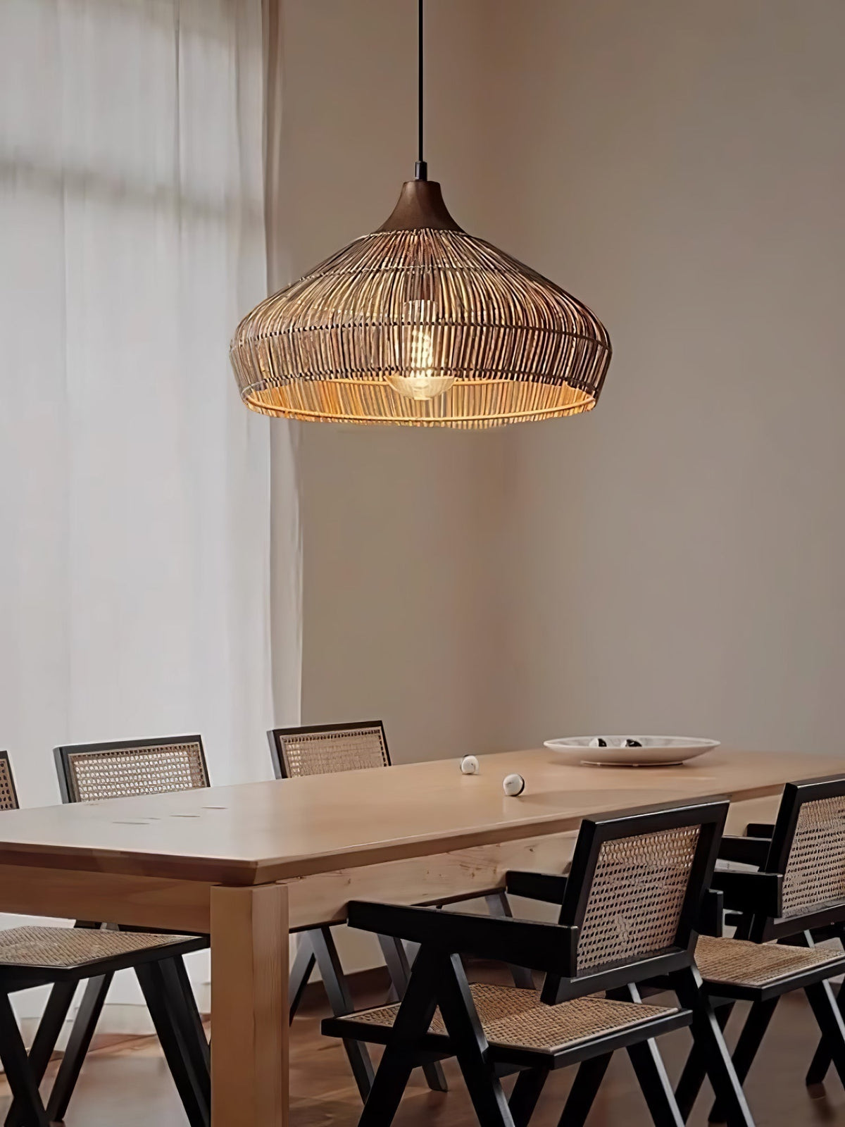 Candeeiro suspenso Lythean Elegance Art em rattan e madeira