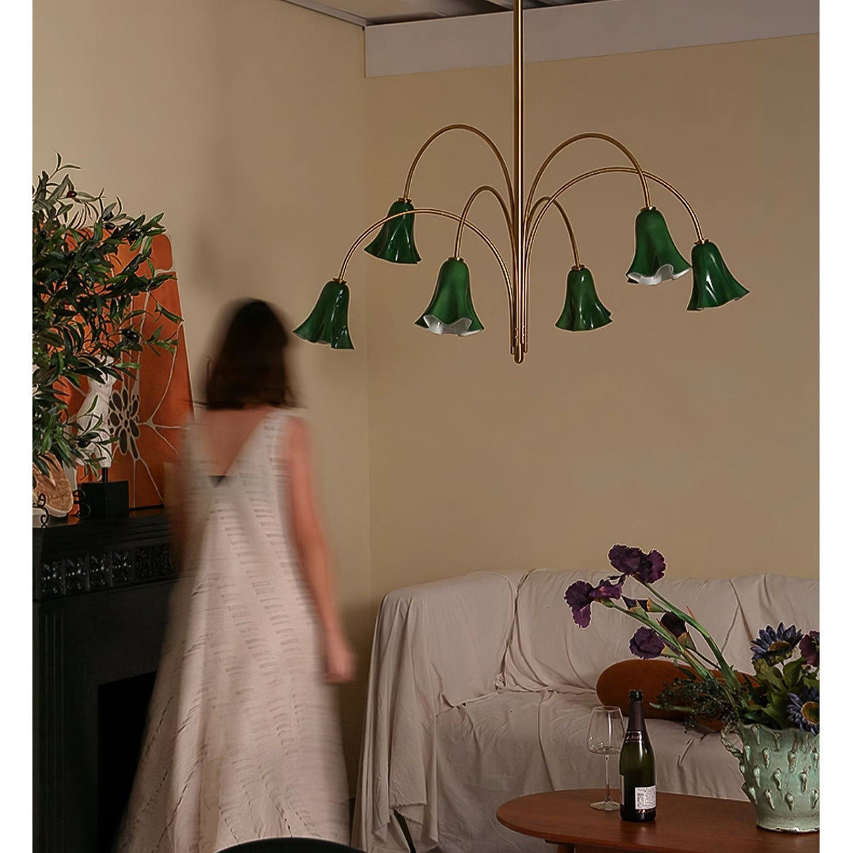 Candeeiro de teto suspenso em vidro EmeraldBell