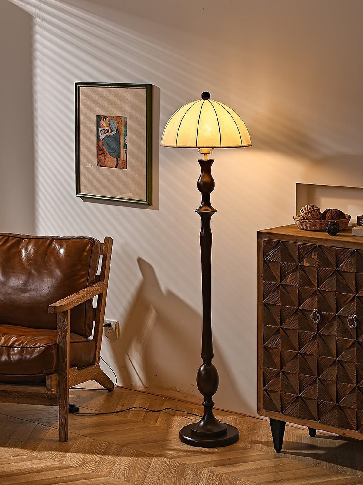 Syliora Vintage Wood Floor Lamp