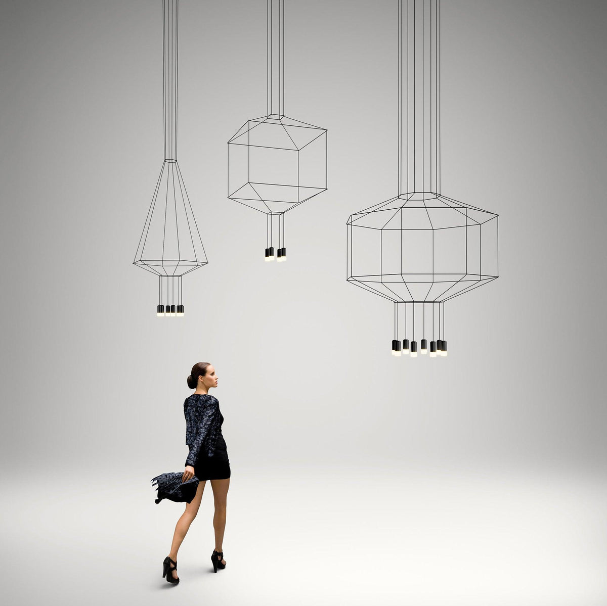 Elaalora geometrinen musta LED-riippuvalaisin metallilangasta