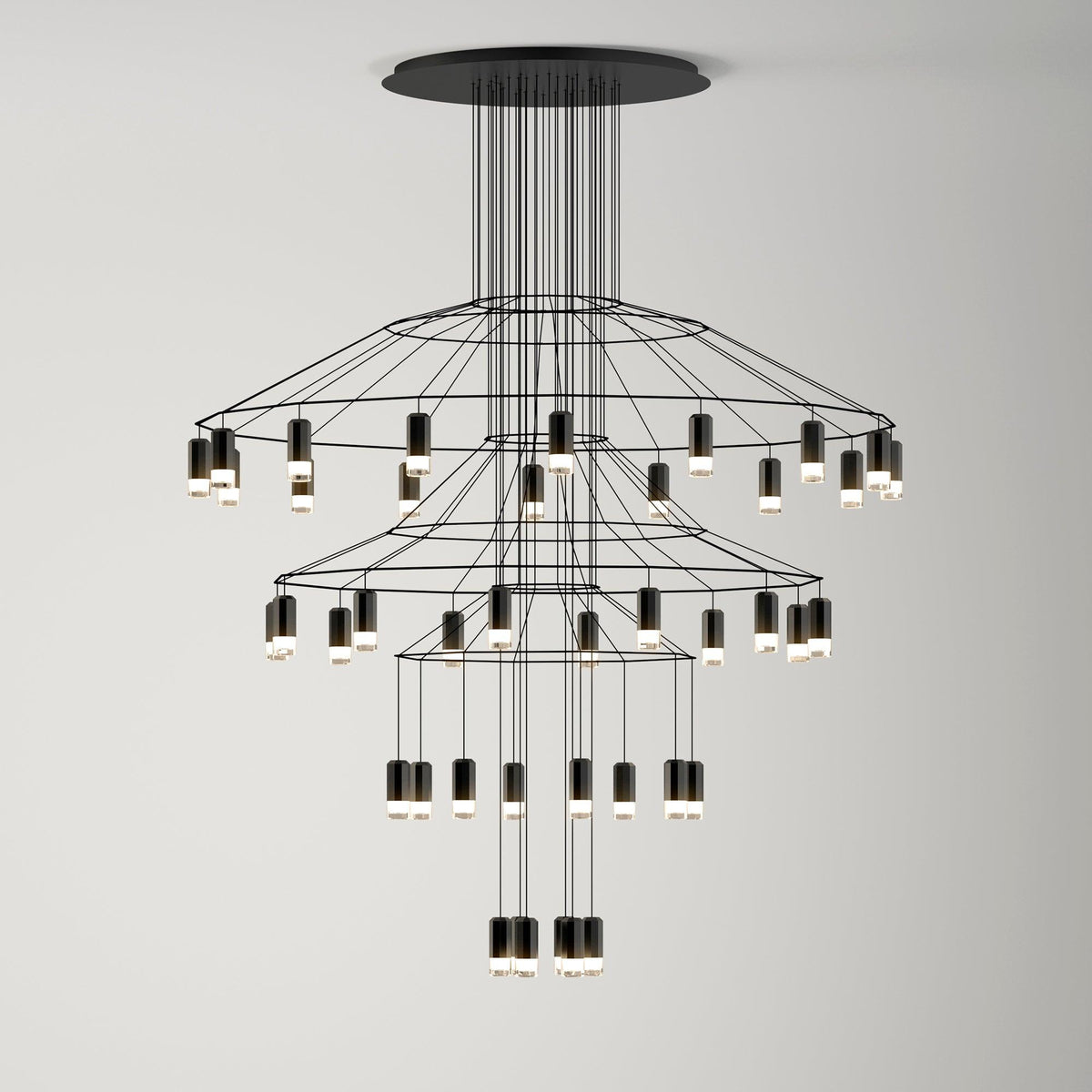 Candeeiro de teto Tevenq com linhas, estrutura de arame preta e LED