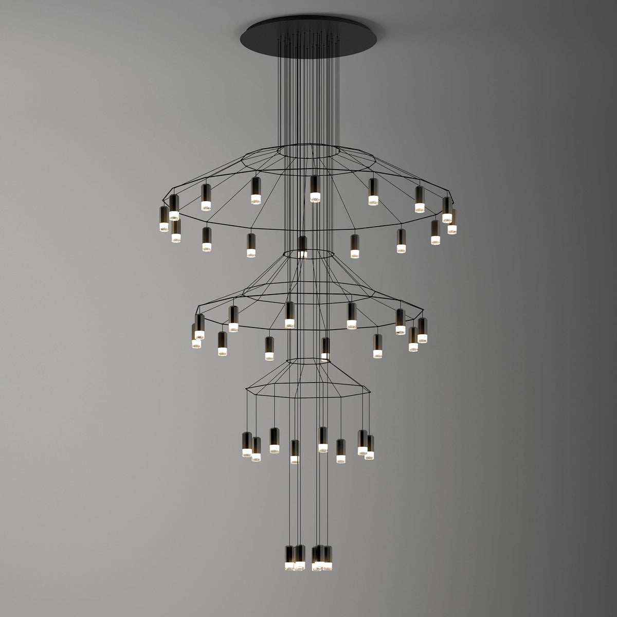 Candeeiro de teto Tevenq com linhas, estrutura de arame preta e LED