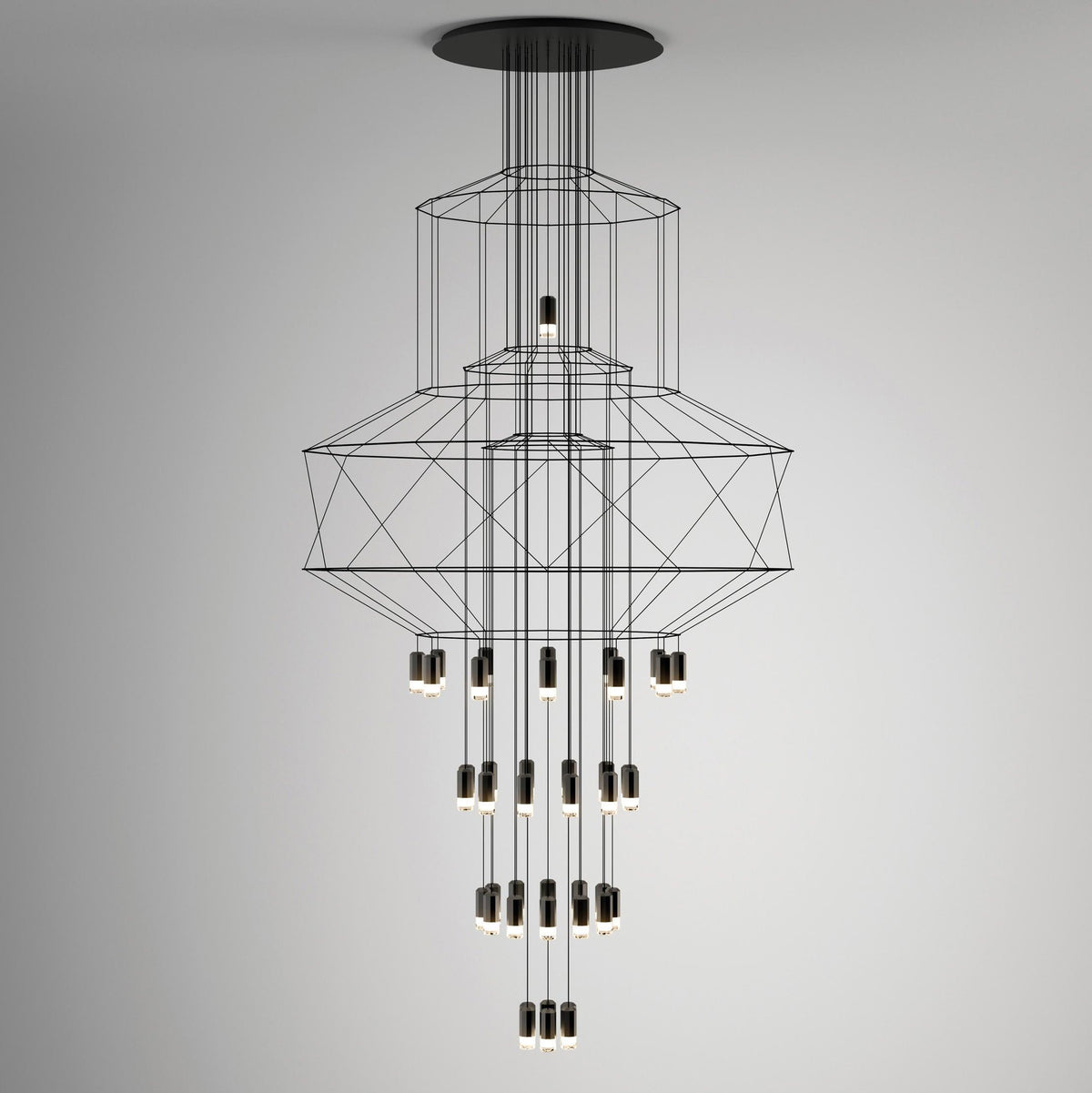 Candeeiro de teto Tevenq com linhas, estrutura de arame preta e LED