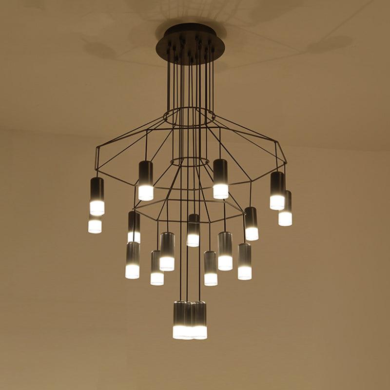 Candeeiro de teto Tevenq com linhas, estrutura de arame preta e LED