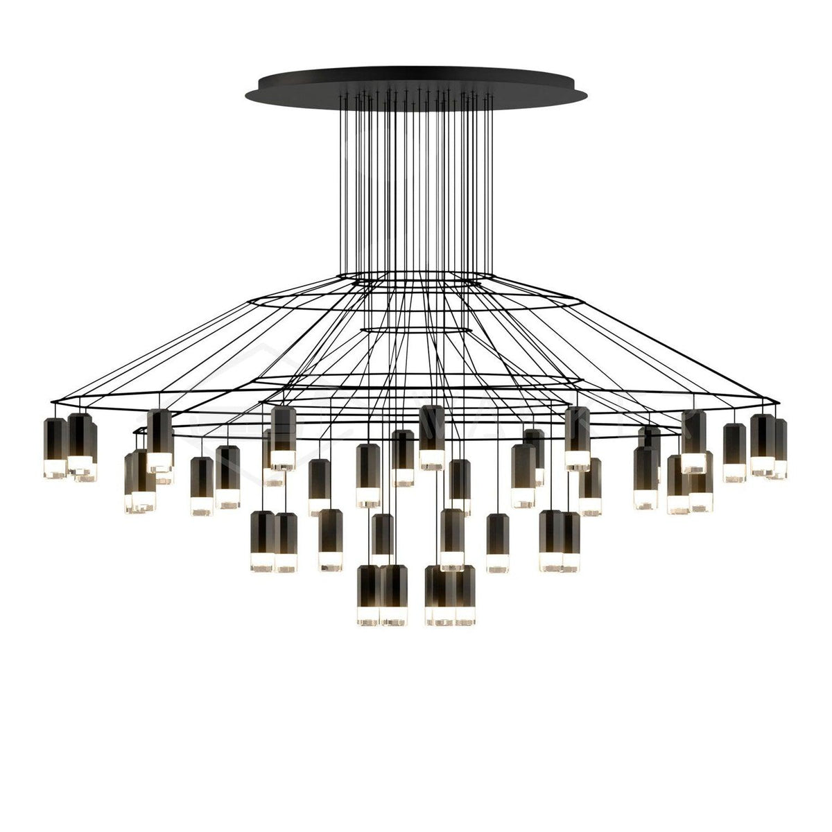 Candeeiro de teto Tevenq com linhas, estrutura de arame preta e LED