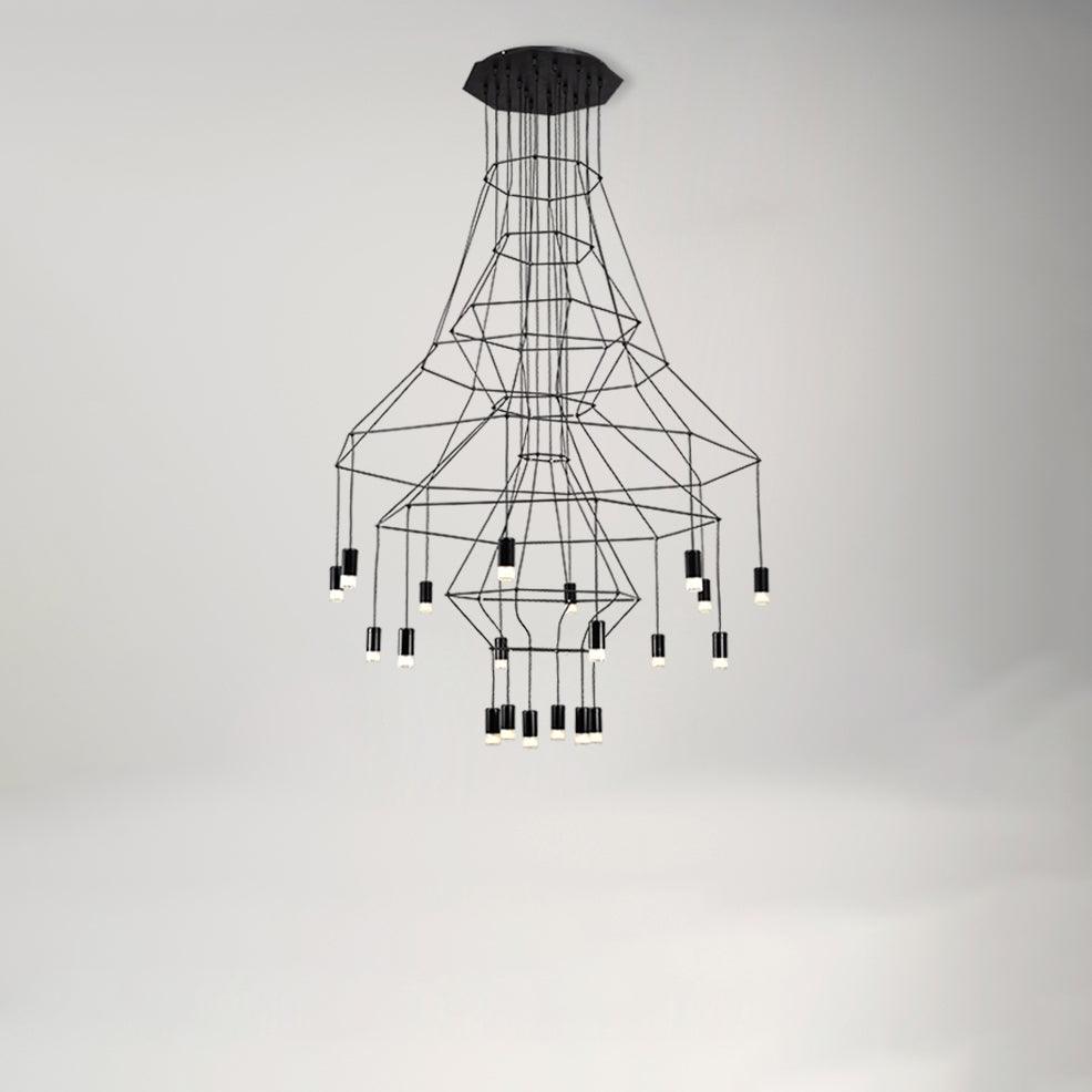 Candeeiro de teto Tevenq com linhas, estrutura de arame preta e LED
