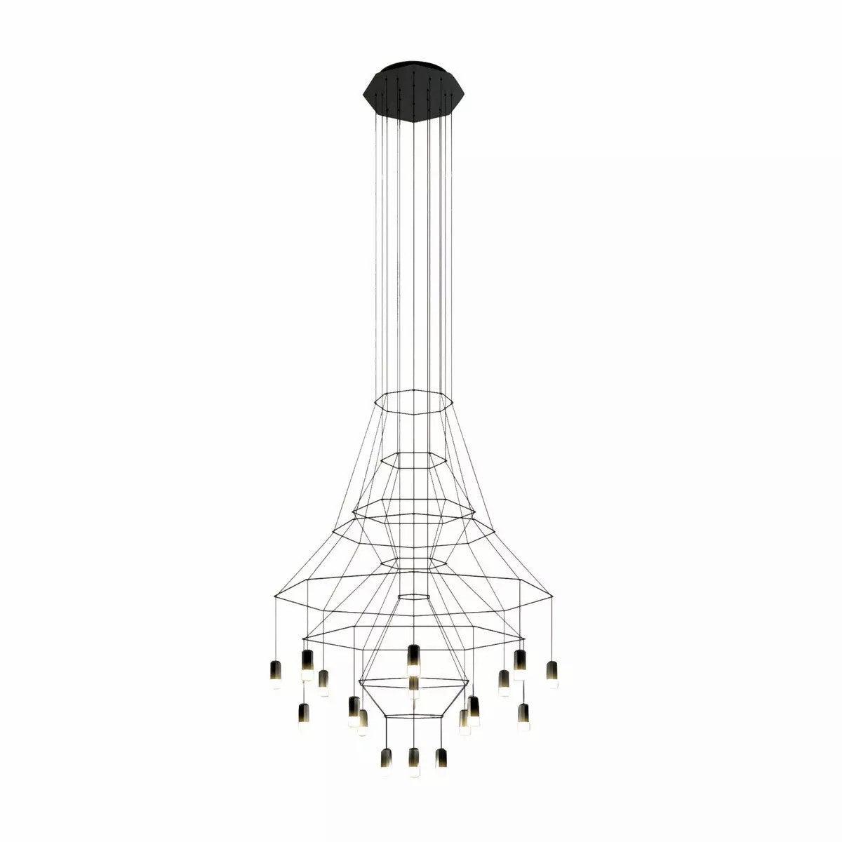Candeeiro de teto Tevenq com linhas, estrutura de arame preta e LED