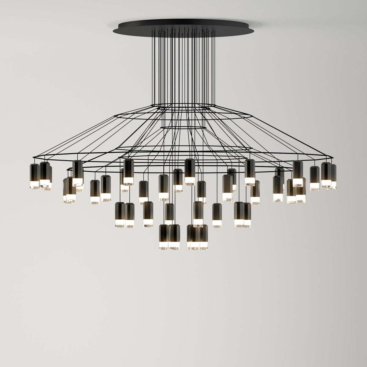 Candeeiro de teto Tevenq com linhas, estrutura de arame preta e LED