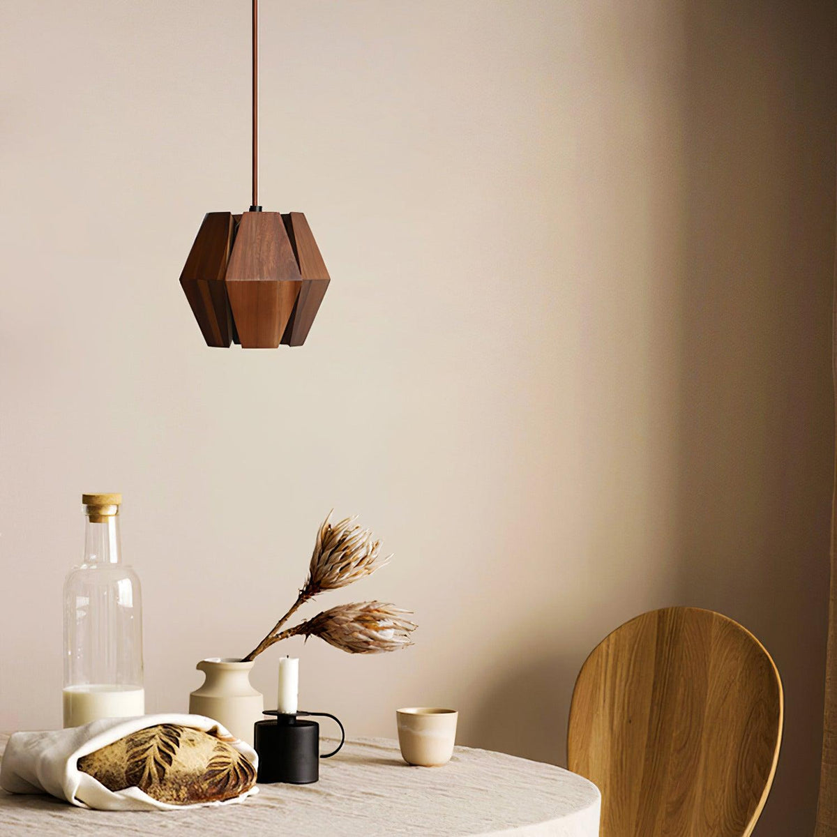 Miro Pendant Lamp Geometric Wood Shade Warm Glow Nordic Minimalist Accent