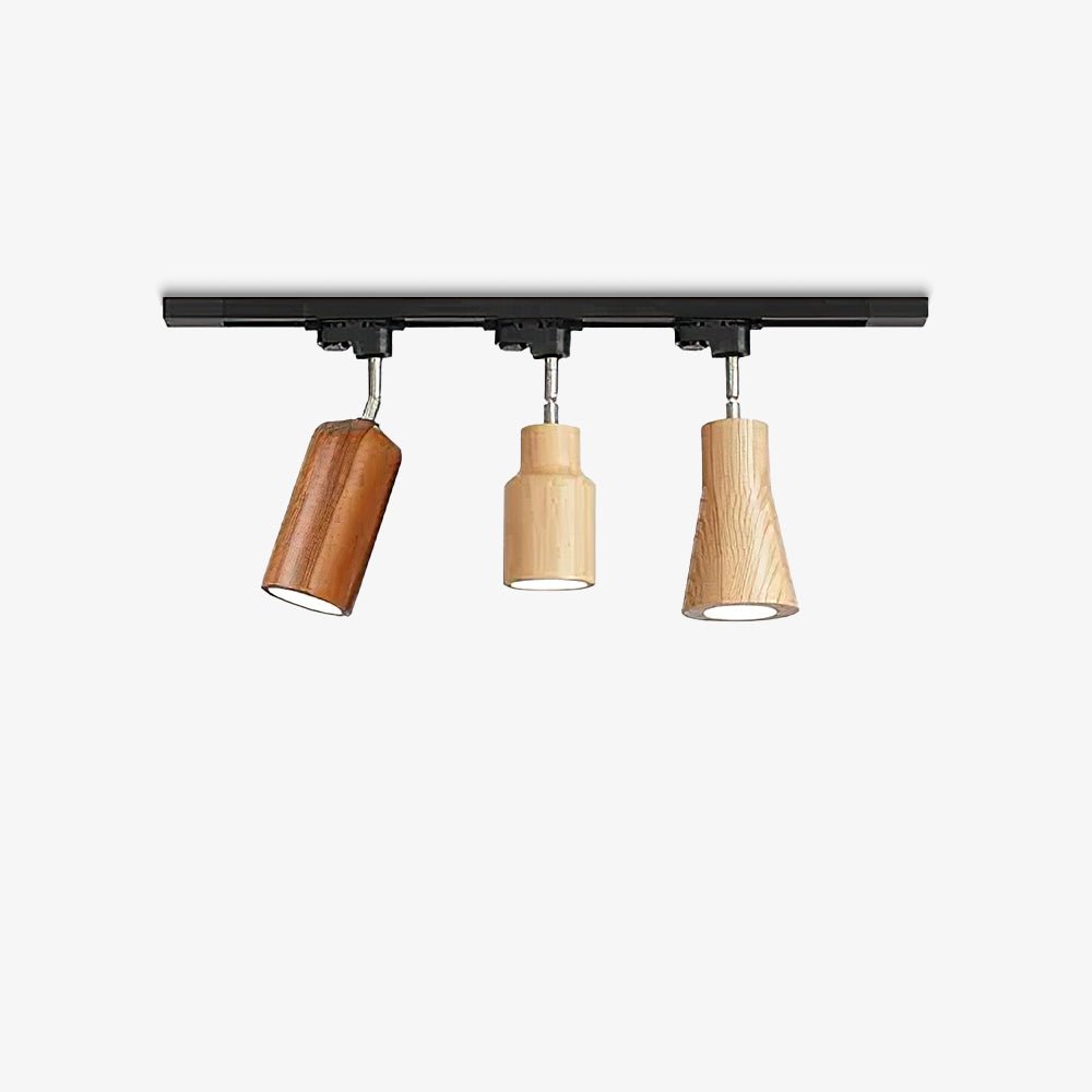 Elviian loftlampe i træ med skinne og justerbare lampehoveder