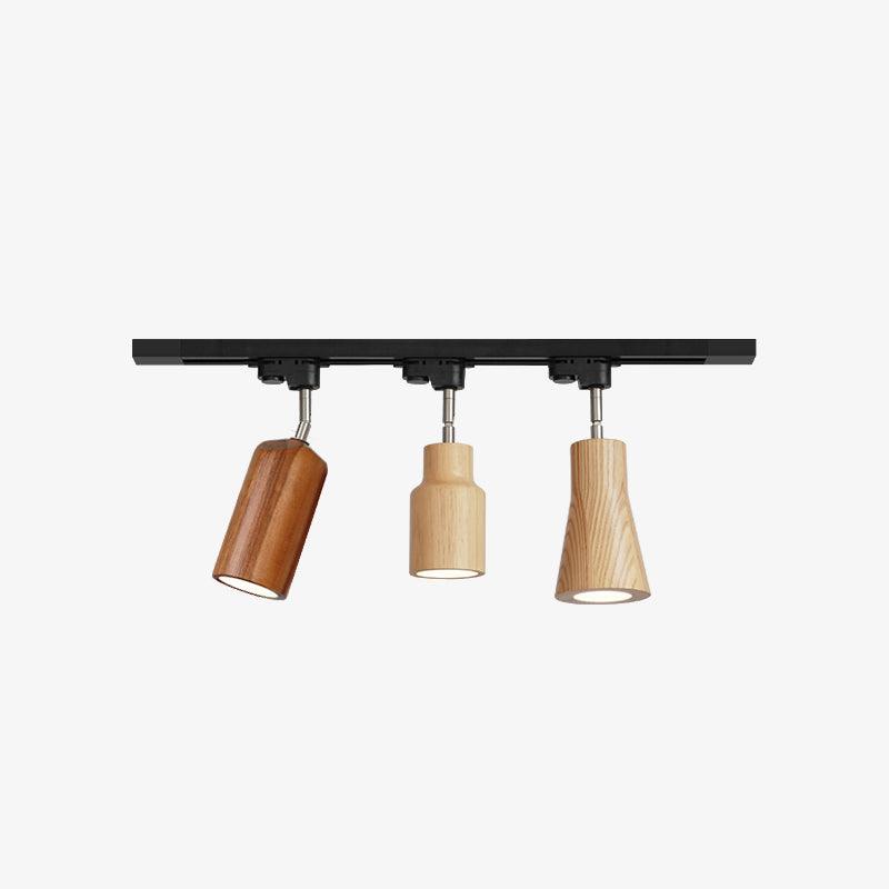 Elviian loftlampe i træ med skinne og justerbare lampehoveder