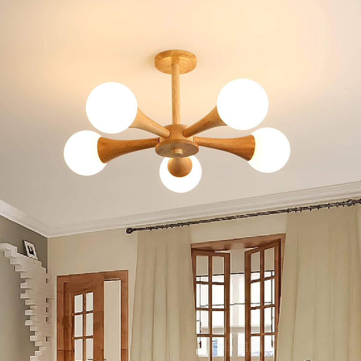 Lustre retro Drae com globo de madeira