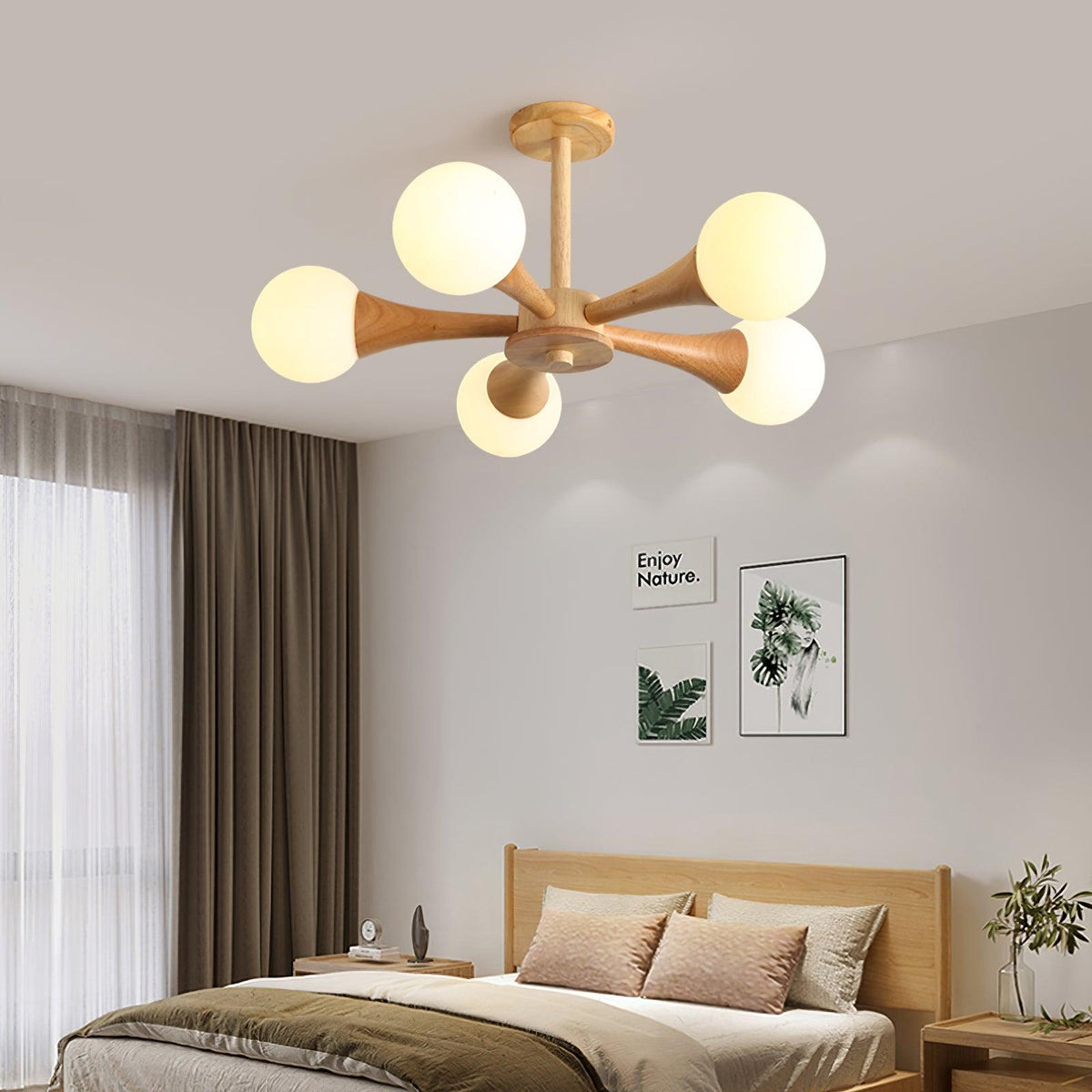 Lustre retro Drae com globo de madeira