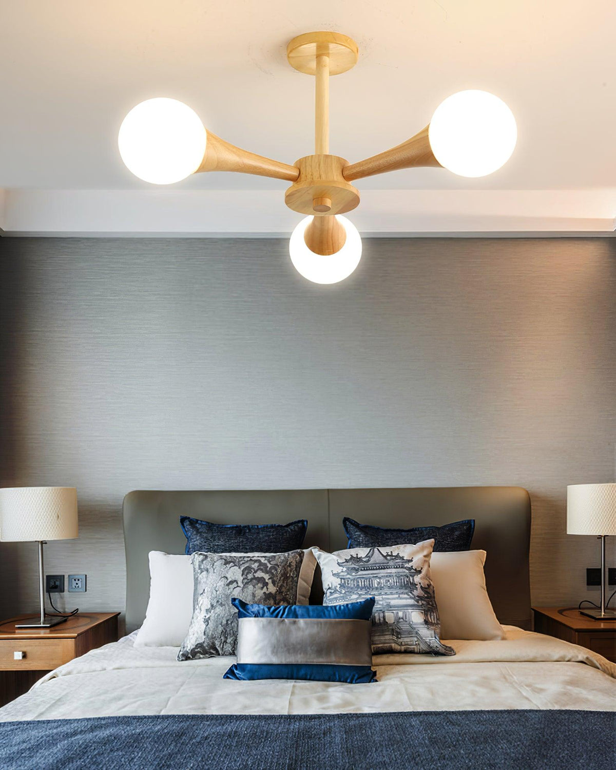 Lustre retro Drae com globo de madeira