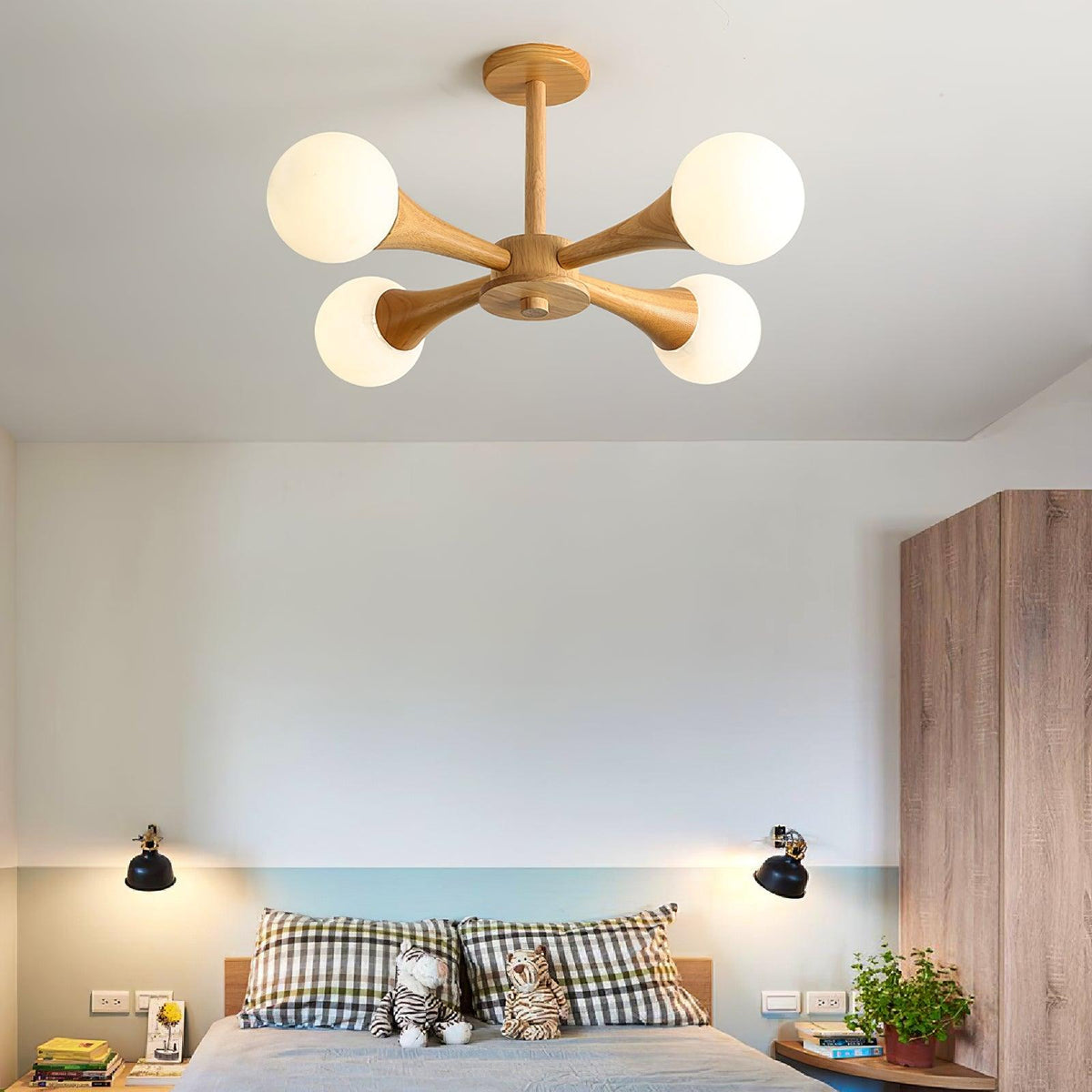 Lustre retro Drae com globo de madeira