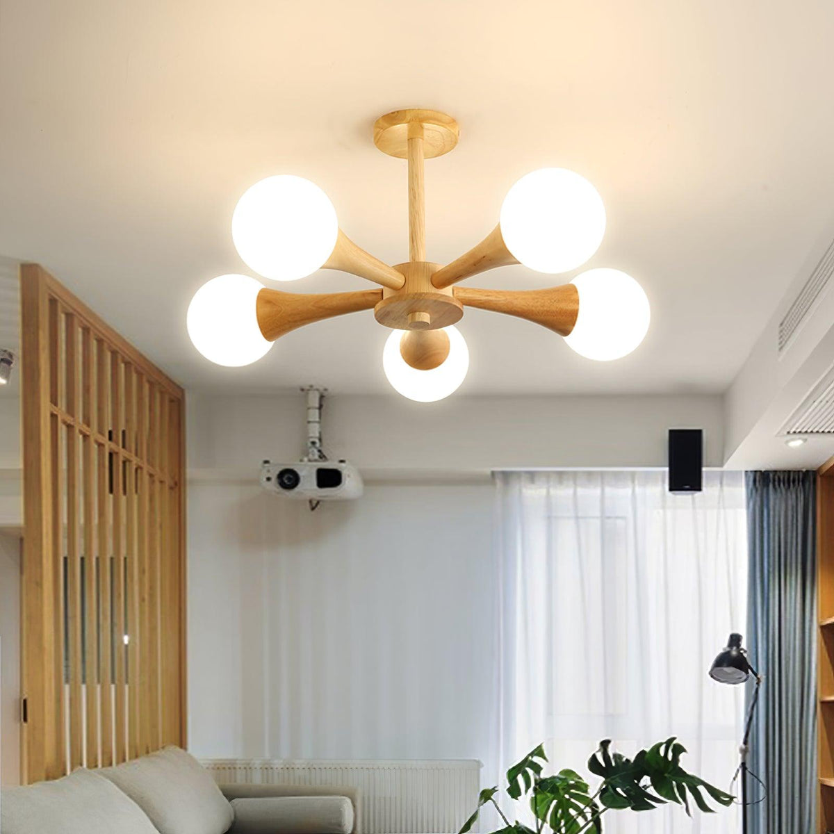 Lustre retro Drae com globo de madeira