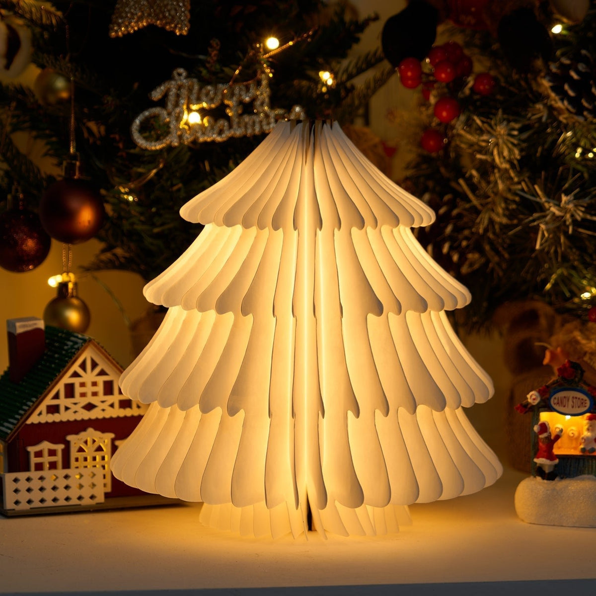 Sammenklappelig juletræs-bordlampe
