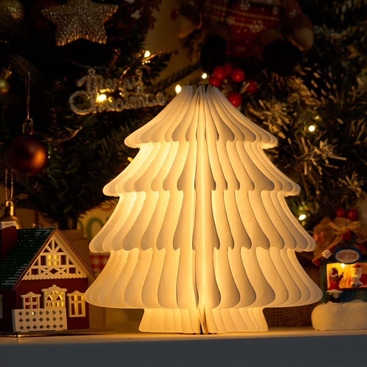 Sammenklappelig juletræs-bordlampe