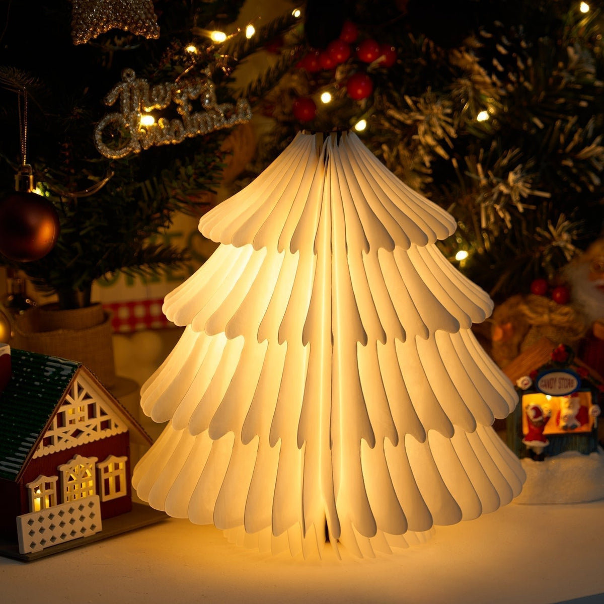 Sammenklappelig juletræs-bordlampe