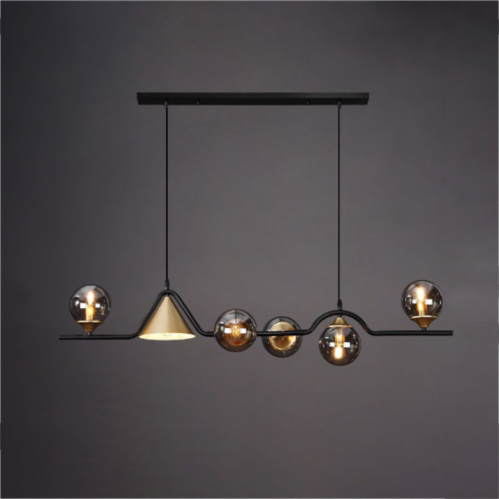 Arisha Modern LED-riippuvalaisin, mustaa/kullanväristä lasia, olohuoneeseen/makuuhuoneeseen