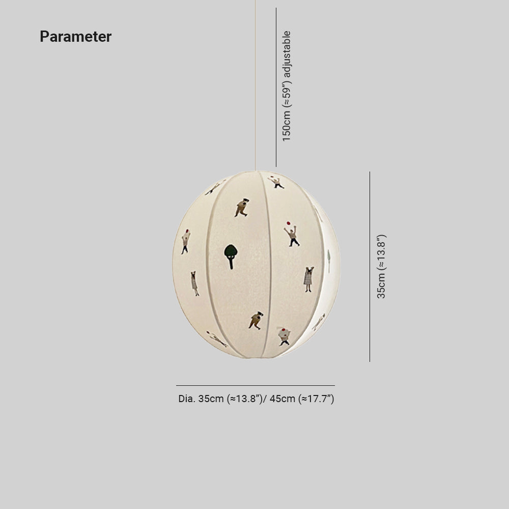 Elva pendellampa i papper med bollmotiv